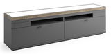 TV-Lowboard Set one by Musterring LANCASTER in grauer Farbe mit Holzoberfläche, seitliche Perspektive