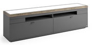 TV-Lowboard Set one by Musterring LANCASTER in grauer Farbe mit Holzoberfläche, seitliche Perspektive