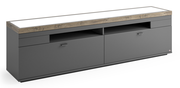TV-Lowboard Set one by Musterring LANCASTER in grauer Farbe mit Holzoberfläche, seitliche Perspektive