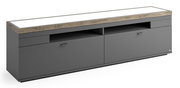 TV-Lowboard Set one by Musterring LANCASTER in grauer Farbe mit Holzoberfläche, seitliche Perspektive
