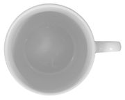 Weiße Tasse mit Henkel, Ansicht von oben