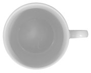 Weiße Tasse mit Henkel, Ansicht von oben