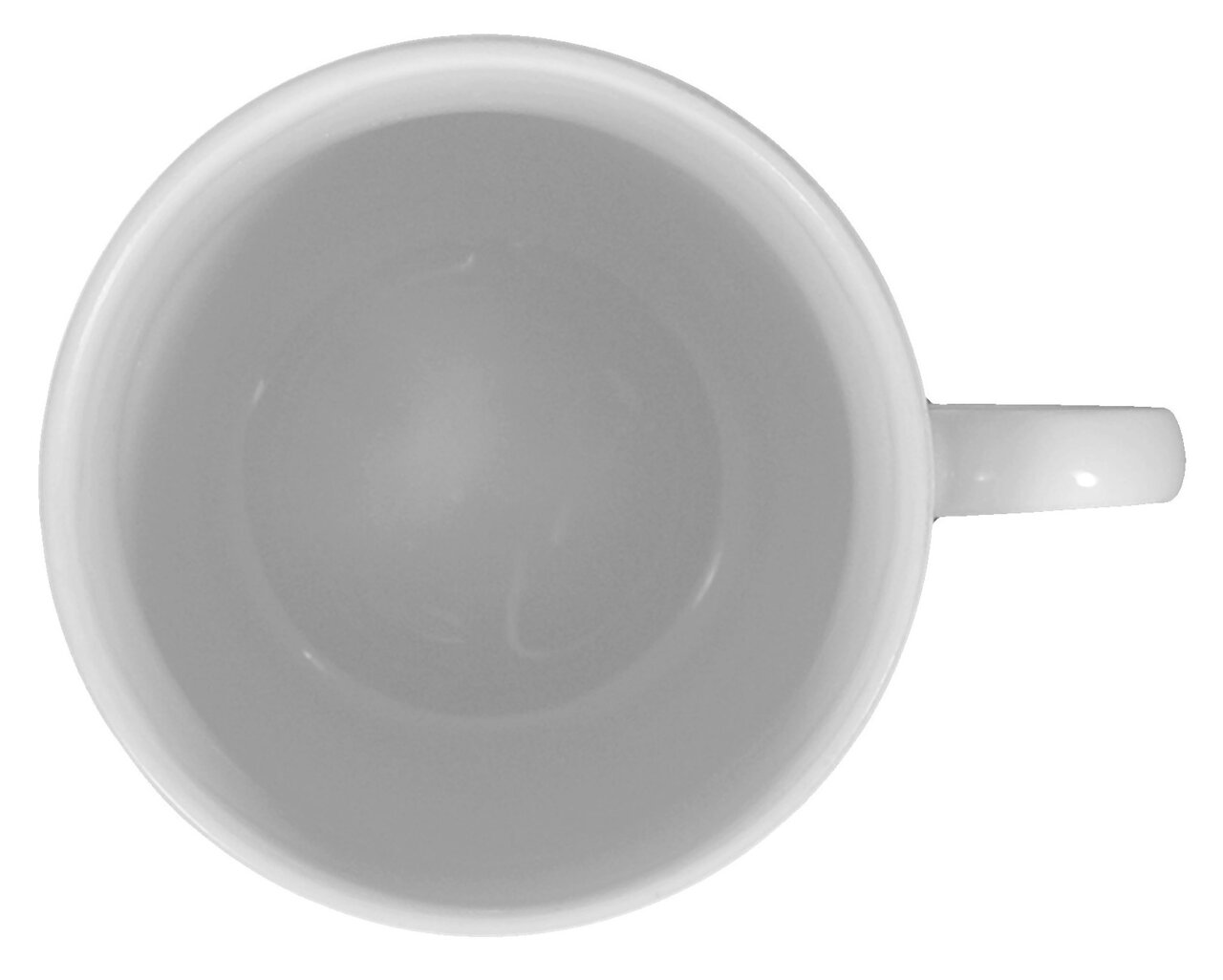 Weiße Tasse mit Henkel, Ansicht von oben