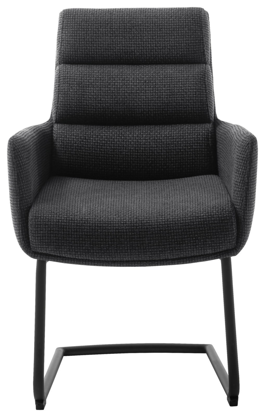 Freischwinger-Sessel in dunklem Stoffbezug, Vorderansicht