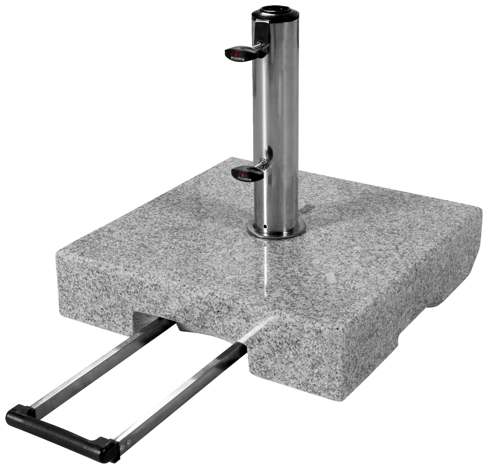 Granit-Trolley-Sockel mit ausziehbarem Griff, seitliche Perspektive