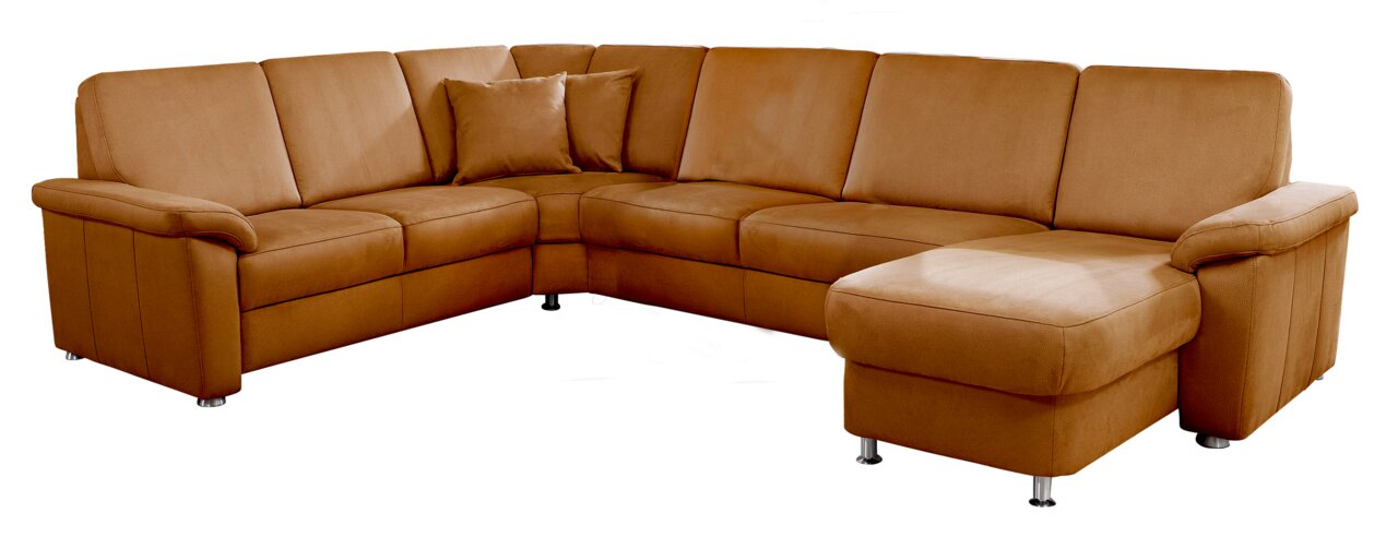 Beldomo System Ecksofa TYRON-S Braune Polsterrundecke in L-Form mit Kissen, Perspektive von vorne
