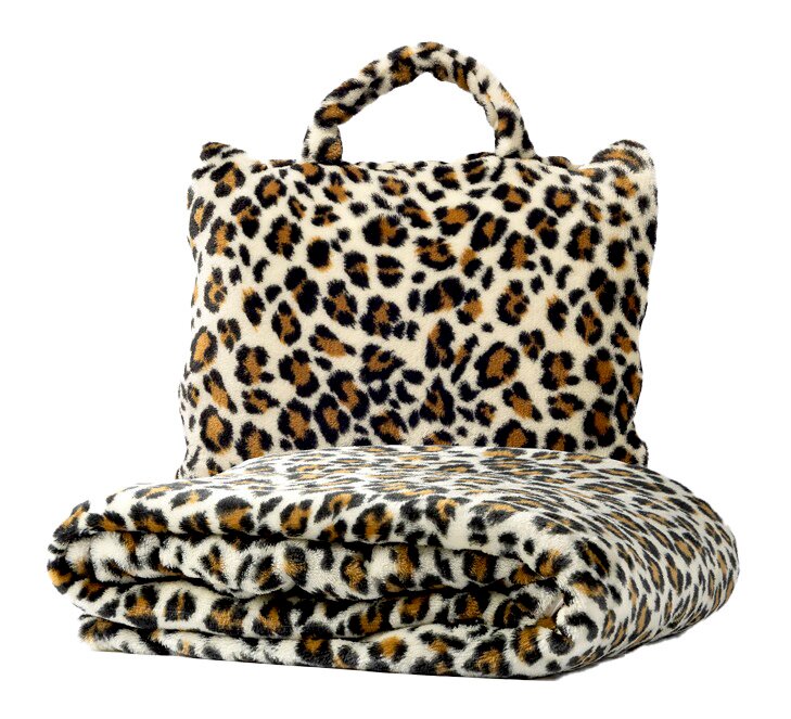 rogon Plaid met zak TANJA Plaid met luipaardprint en bijpassende tas, vooraanzicht