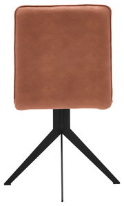 Rückansicht eines modernen Stuhls mit brauner Polsterung und schwarzem Metallgestell