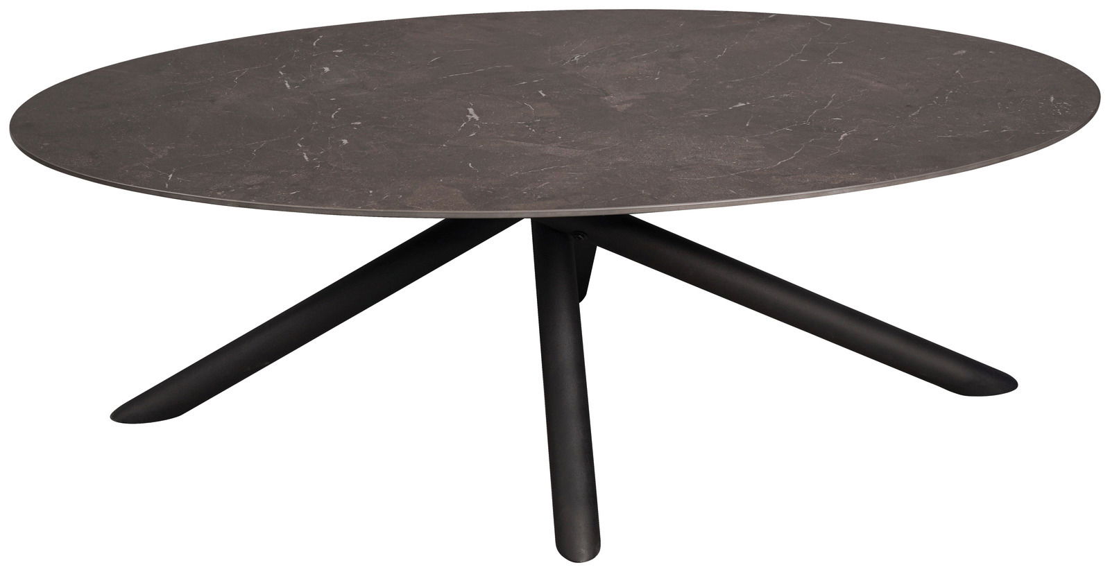 Novel Couchtisch BARI Runder Couchtisch mit dunkler Marmoroptik und schrägen schwarzen Beinen, seitliche Perspektive