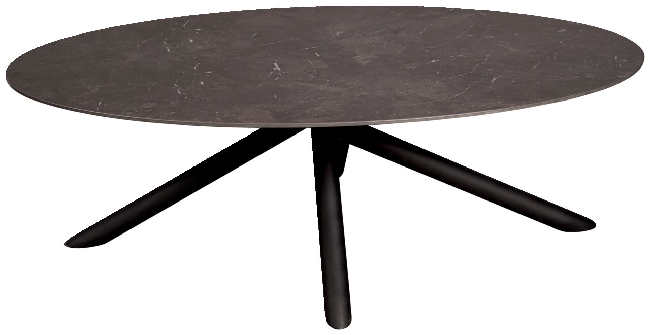 Novel Couchtisch BARI Runder Couchtisch mit dunkler Marmoroptik und schrägen schwarzen Beinen, seitliche Perspektive