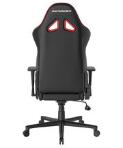 Rückansicht eines schwarzen Gaming-Stuhls mit roten Akzenten und ergonomischem Design, Modell Gladiator.