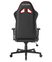 Rückansicht eines schwarzen Gaming-Stuhls mit roten Akzenten und ergonomischem Design, Modell Gladiator.