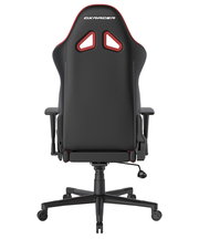 Rückansicht eines schwarzen Gaming-Stuhls mit roten Akzenten und ergonomischem Design, Modell Gladiator.
