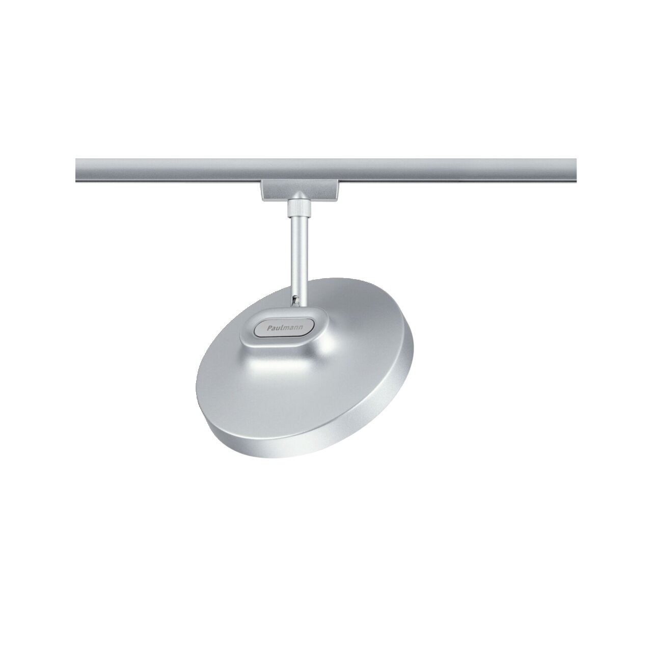 Silberner Schienenspot Hildor von vorne, montiert an einer Schiene