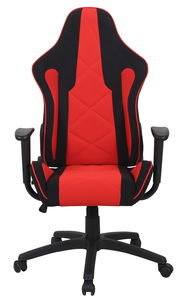 Roter und schwarzer Gaming-Stuhl mit ergonomischem Design, Vorderansicht