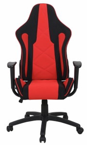Rode en zwarte gamingstoel met ergonomisch ontwerp, vooraanzicht
