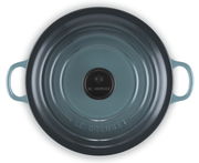 Runder Bräter 24cm in der Farbe Ocean, Draufsicht mit zwei seitlichen Griffen.