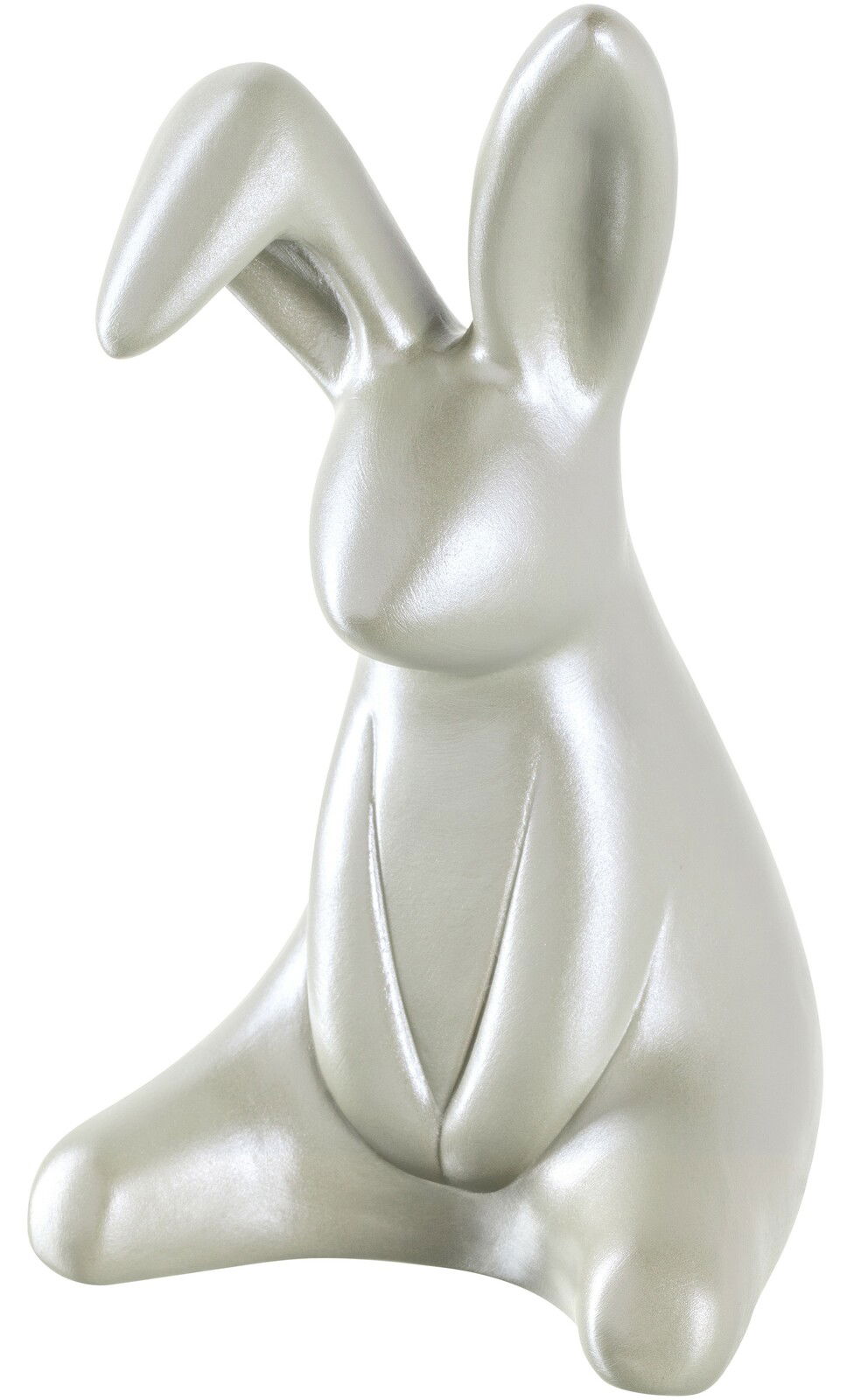 Leonardo Hase 16cm Silberfarbener sitzender Hase aus Keramik, seitliche Perspektive
