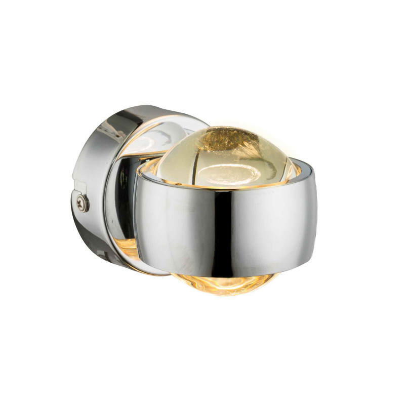 Moderne Wandleuchte RANDI mit glänzendem Chrom-Finish, seitliche Perspektive