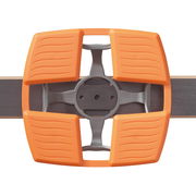 Nahaufnahme eines Federholzrahmens mit orangefarbenen Kunststoffelementen, von oben betrachtet.