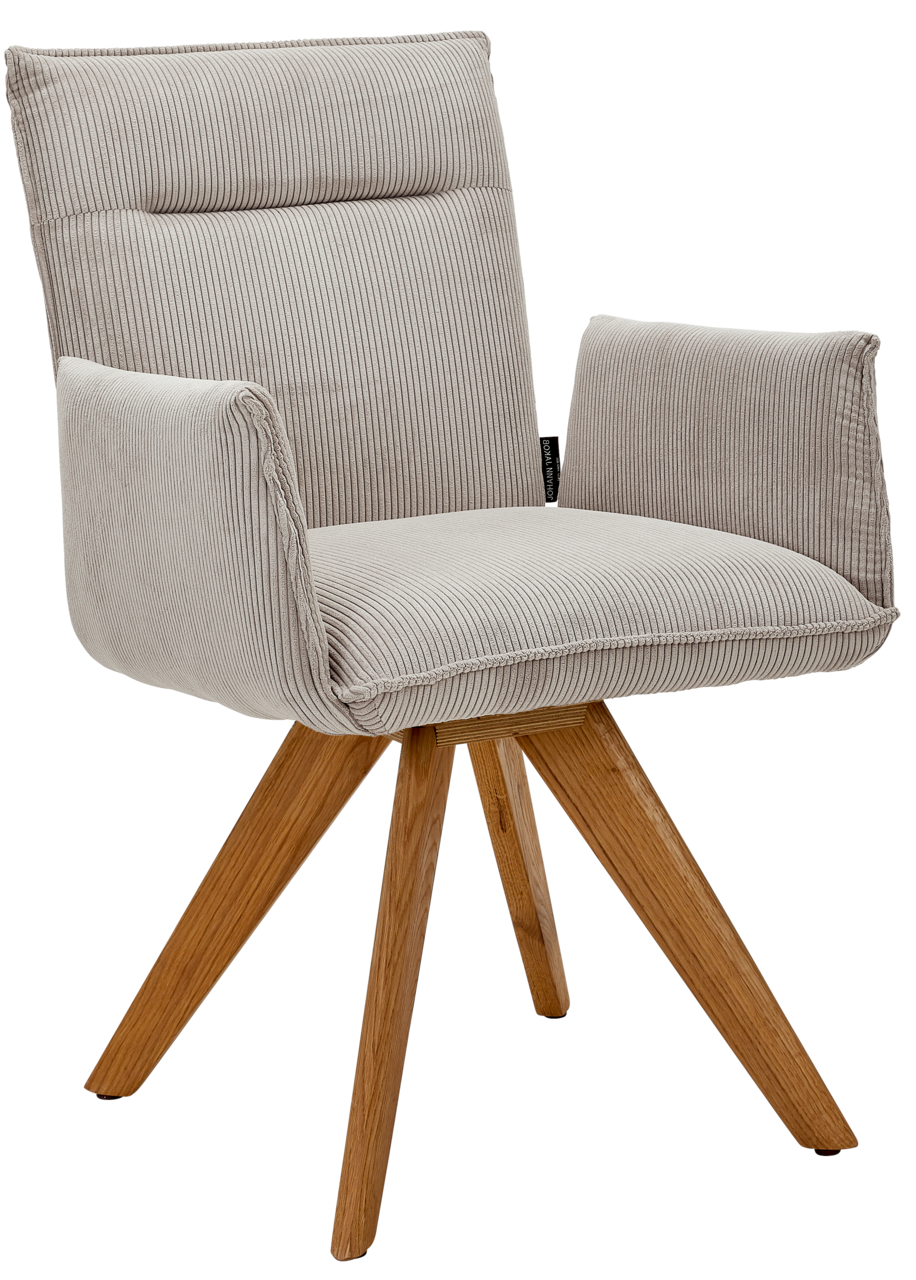 Johann Jakob Armlehnstuhl CALAS Grauer Armlehnstuhl mit Holzbeinen, seitliche Perspektive