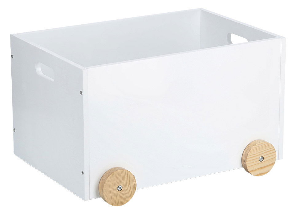 Zeller Present Kinder-Spielzeugkiste m.Rollen Weiße Kinder-Spielzeugkiste mit Rollen aus Holz, seitliche Perspektive