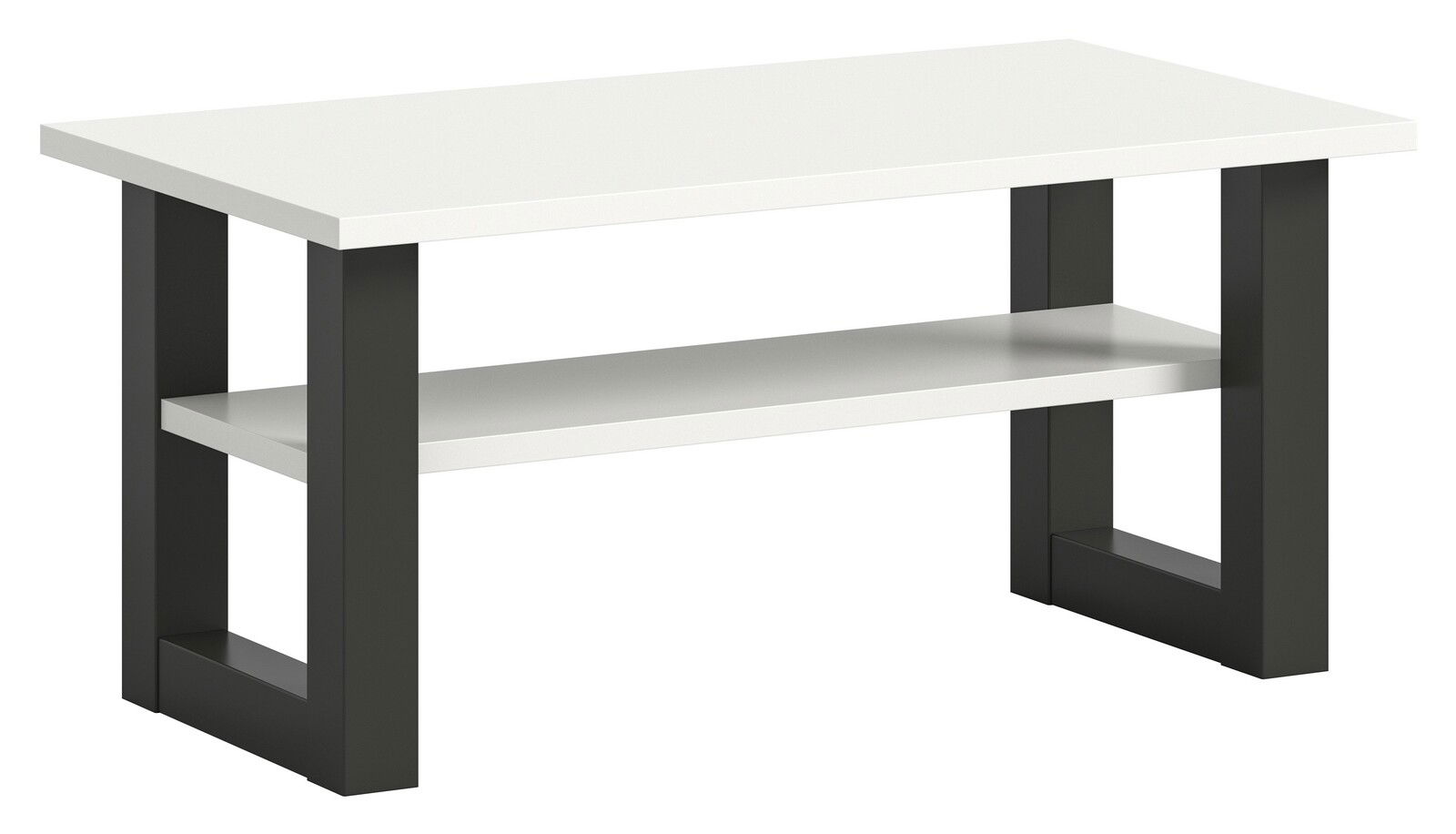 MID.YOU Couchtisch SEATTLE Moderner Couchtisch mit weißer Tischplatte und schwarzem Gestell, seitliche Perspektive