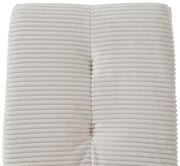 Nahaufnahme der gepolsterten Rückenlehne eines Schwingstuhls mit hellgrauem, geripptem Stoffbezug.