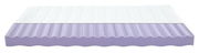 Querschnitt einer Jugendmatratze 90x200 cm mit weißer Oberfläche und lila Schaumstoffkern, seitliche Perspektive
