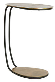 Moderner Beistelltisch MARS mit ovalen Ablagen und schwarzem Metallgestell, seitliche Perspektive.