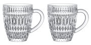 Zwei durchsichtige Barista Kaffeebecher mit strukturiertem Design, frontal nebeneinander stehend.