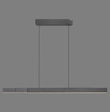 Moderne, minimalistische Pendelleuchte PURE-MOTO-RISE von Paul Neuhaus in seitlicher Ansicht, mit schlankem, rechteckigem Design und zwei Aufhängungen.