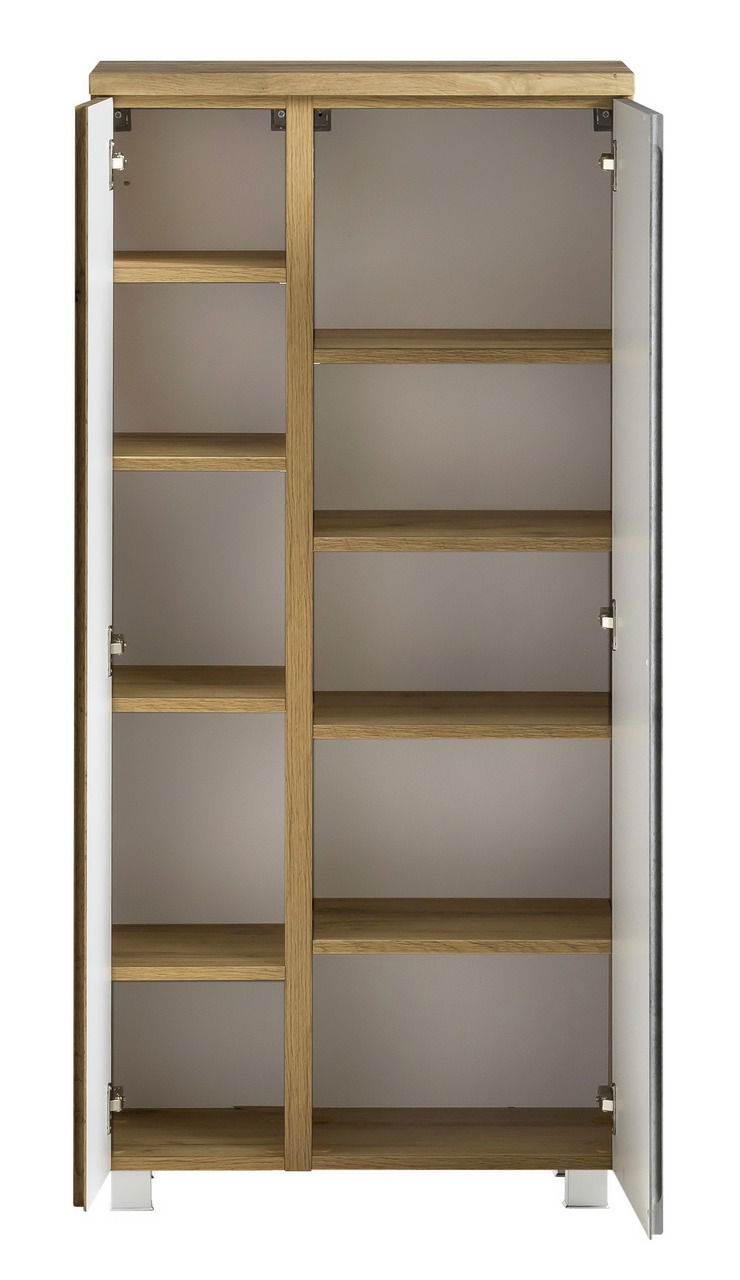 Offener Midischrank mit mehreren Regalböden, Frontansicht