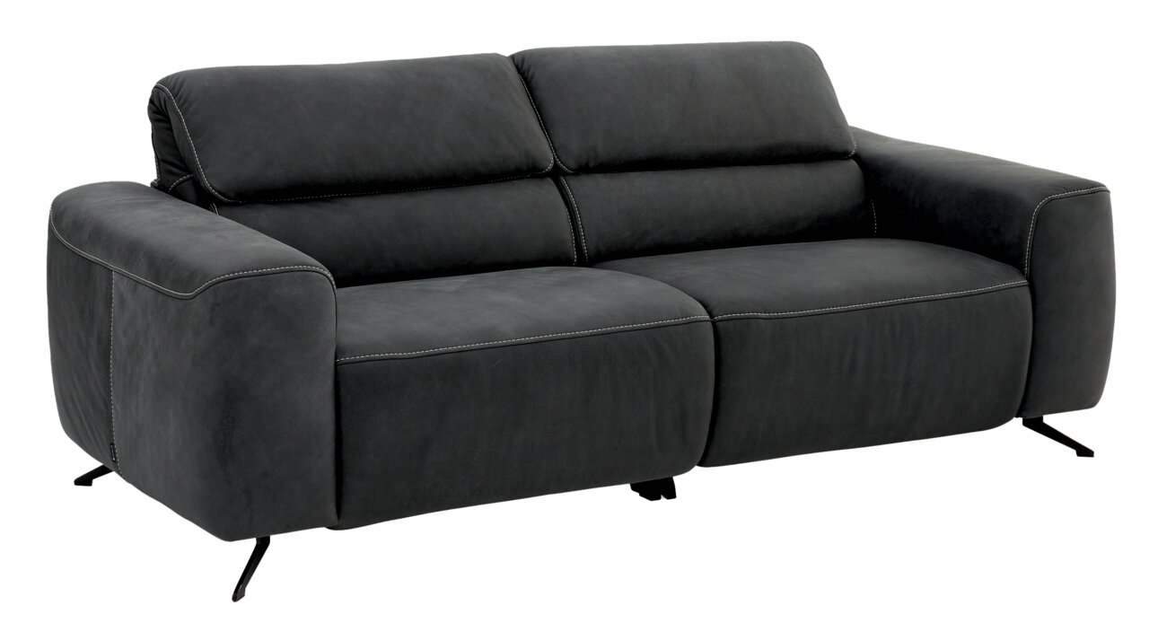 Graues 2,5-Sitzer-Sofa mit modernen Metallfüßen, seitliche Perspektive