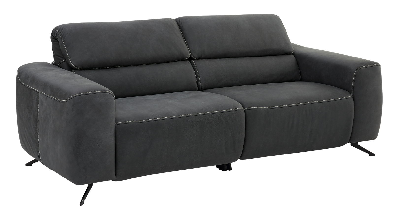 Graues 2,5-Sitzer-Sofa mit modernen Metallfüßen, seitliche Perspektive