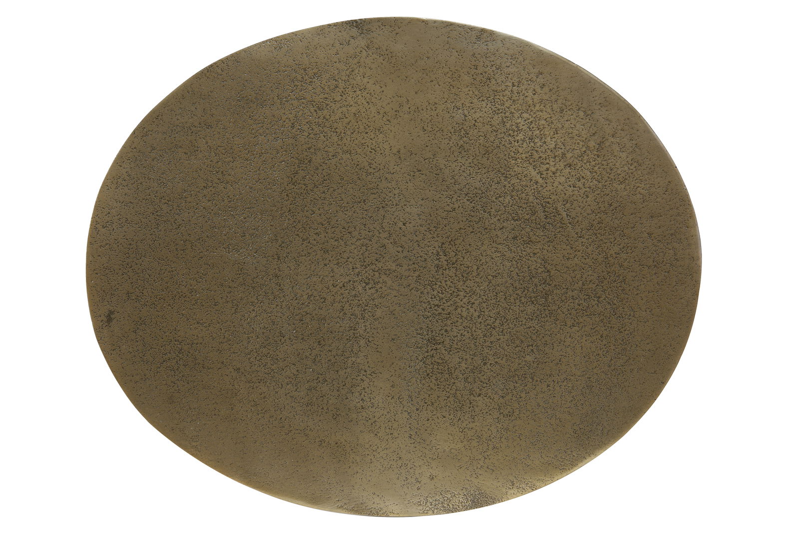 Runde Tischplatte aus Metall in Draufsicht, mit einer strukturierten, bronzefarbenen Oberfläche.