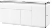 Weißes XL-Sideboard mit Holzplatte, Frontansicht, Maße: 175 cm Breite, 40 cm Tiefe, 81 cm Höhe