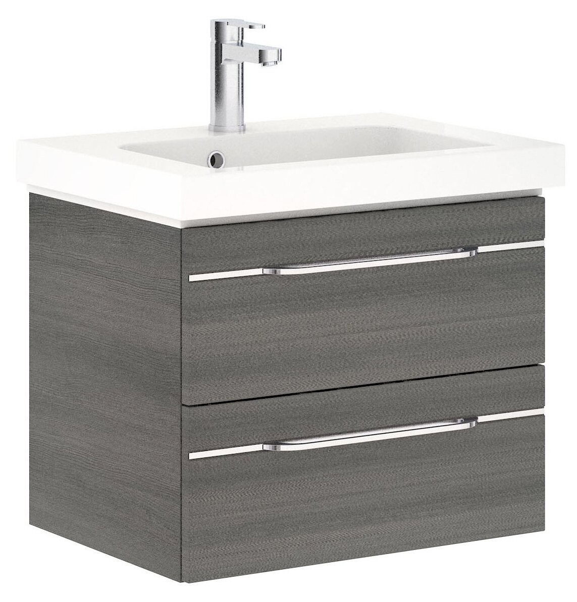 Pelipal Waschtischlösung BALTO SPRINT Moderner Waschtisch mit zwei Schubladen in Holzoptik und integriertem Waschbecken, seitliche Perspektive