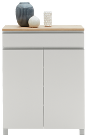 Schuhschrank der Serie SORRENT von Dieter Knoll, frontal abgebildet mit drei dekorativen Vasen auf der Oberseite.