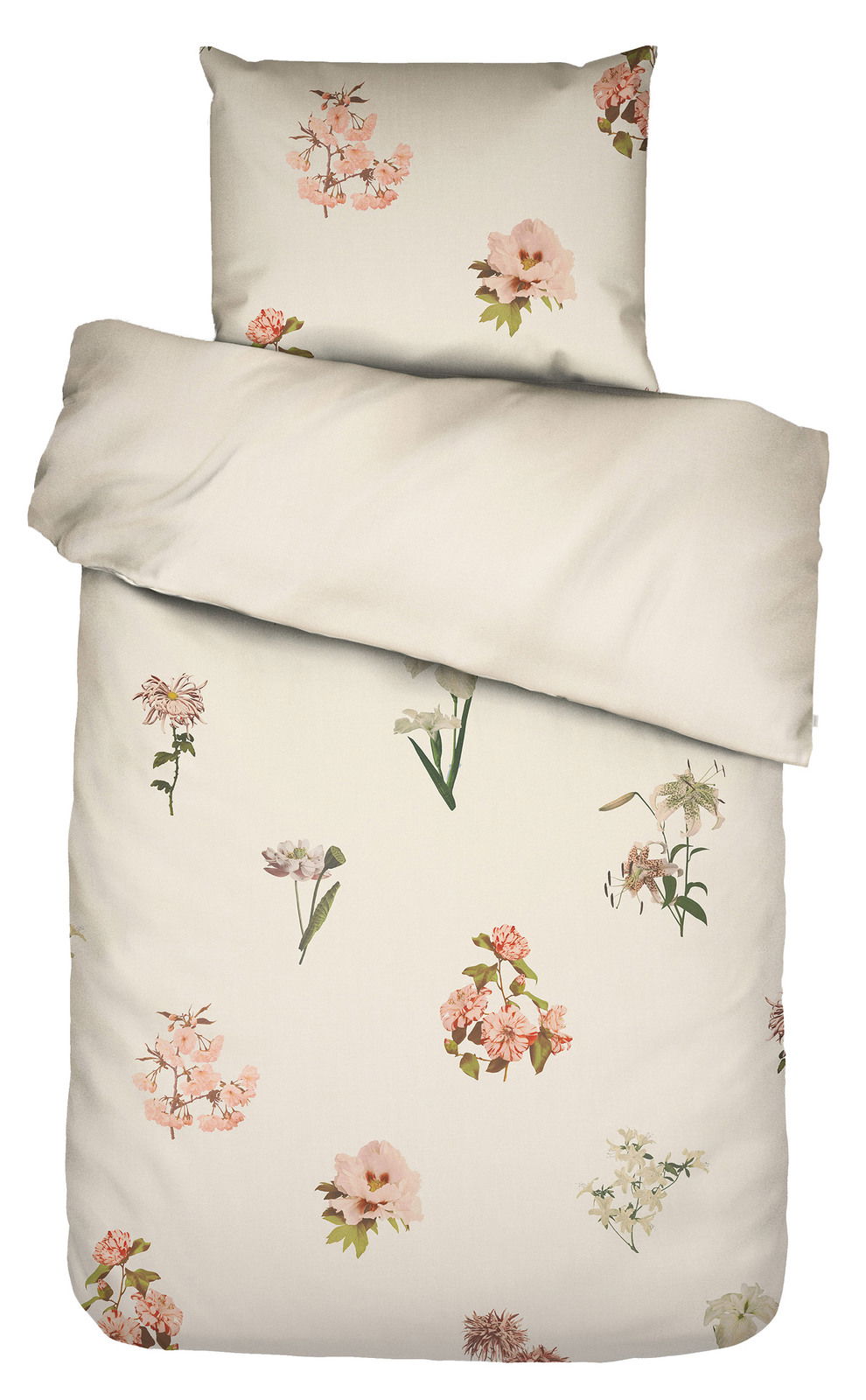 Bettwäsche-Set 135x200 cm mit zartem Blumenmuster in Pastelltönen, Draufsicht