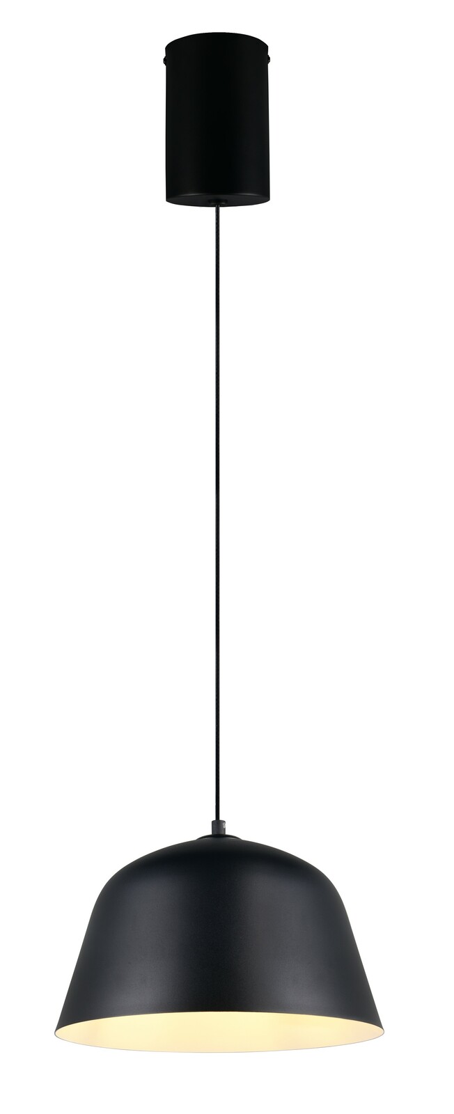 Reality Leuchten Hängeleuchte TOVA Schwarze Hängeleuchte mit zylindrischem Baldachin und halbkugelförmigem Lampenschirm, seitliche Perspektive