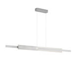 Moderne Pendelleuchte Musterring RIVERA in seitlicher Perspektive, mit schlankem, rechteckigem Design und silberner Oberfläche.