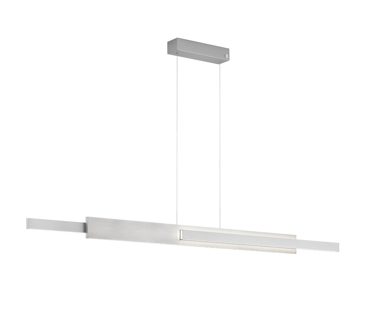 Musterring Hanglamp RIVERA Moderne hanglamp Musterring RIVERA in zijaanzicht, met een slank, rechthoekig ontwerp en een zilveren afwerking.