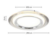 Runde LED-Deckenleuchte mit einem Durchmesser von 35 cm und einer Höhe von 6 cm, seitliche Perspektive