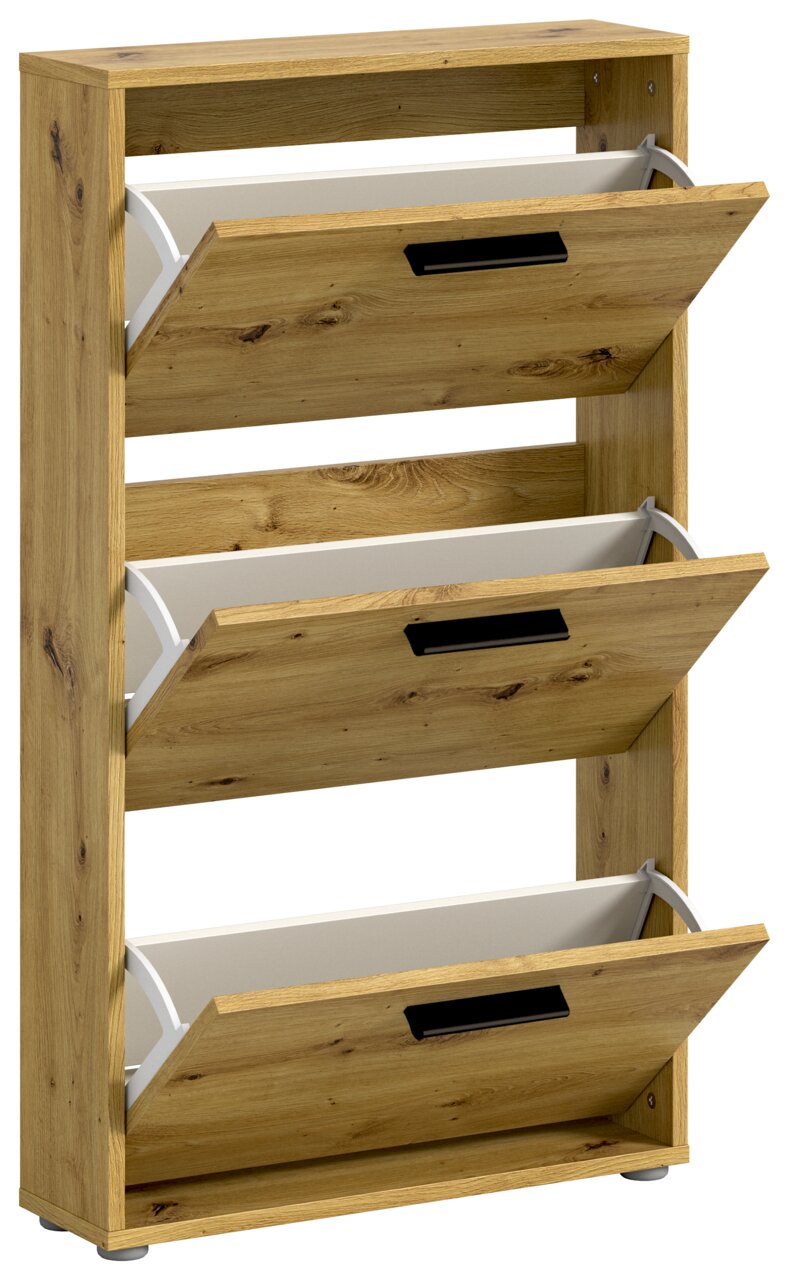 Schuhkipper aus Holz mit drei Klappen, seitliche Perspektive