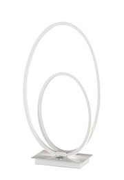 Moderne Tischleuchte mit zwei ineinander verschlungenen ovalen Ringen, seitliche Perspektive