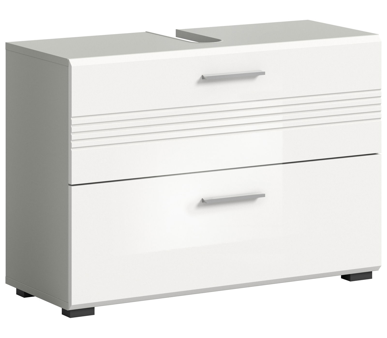MID.YOU Waschbeckenunterschrank COPA Moderner weißer Waschbeckenunterschrank mit zwei Schubladen, seitliche Perspektive