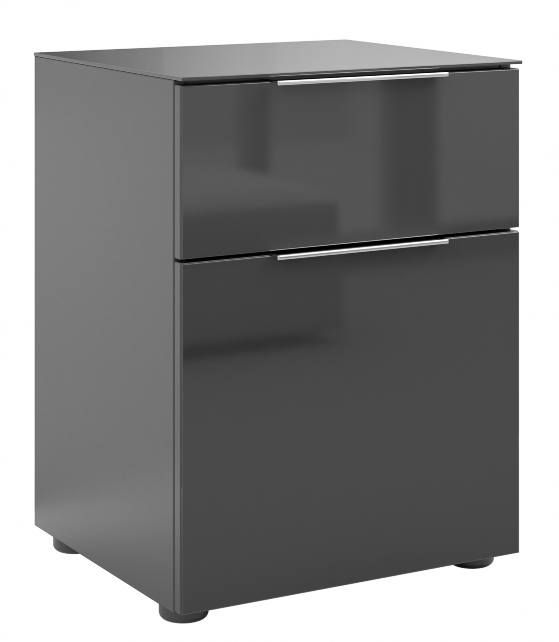 Novel Nachtkommode STYLE Moderne Nachtkommode in dunklem Grau mit zwei Schubladen, seitliche Perspektive