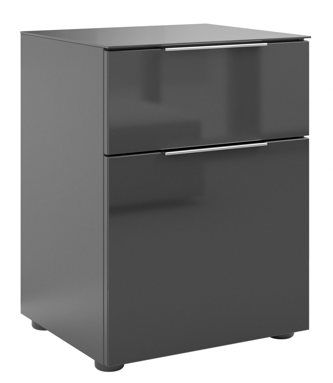 Novel Nachtkommode STYLE Moderne Nachtkommode in dunklem Grau mit zwei Schubladen, seitliche Perspektive