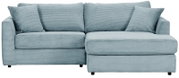 Blaue Rundecke aus Cordstoff mit zwei Kissen, Frontalansicht